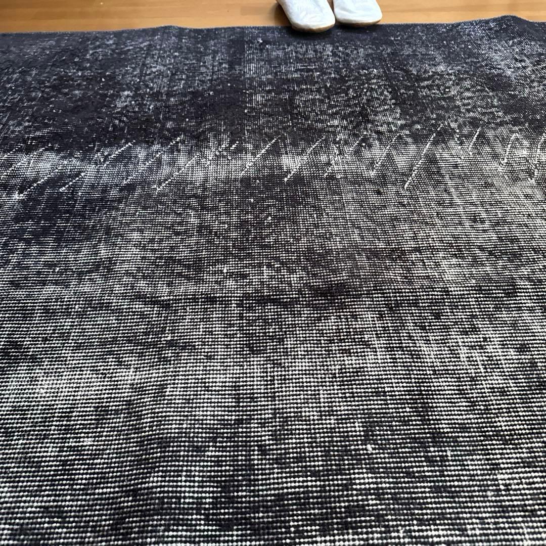 大判157×256レアカラー　ダークネイビーグレイ　擦れ　トルコヴィンテージラグ