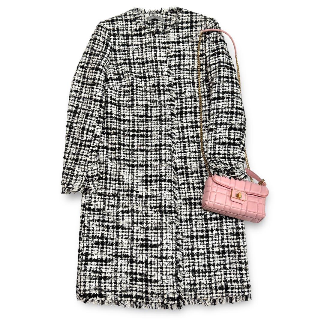 K*U様 セオリーリュクス　ミックスラメツイード　ノーカラーコート　白×黒　38