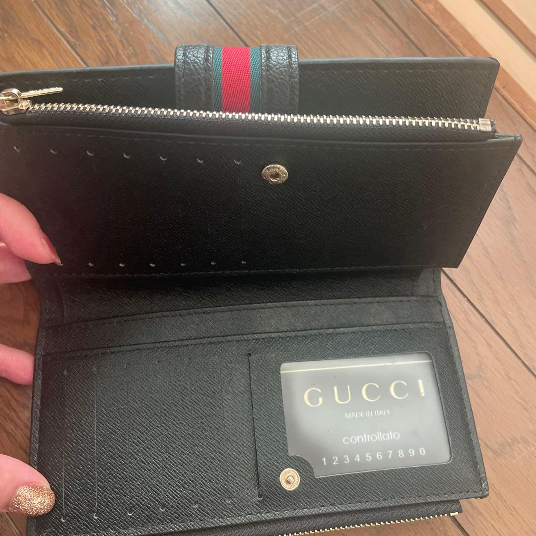 GUCCI ブラックレザー 長財布 GGパターン期間限定値下げ