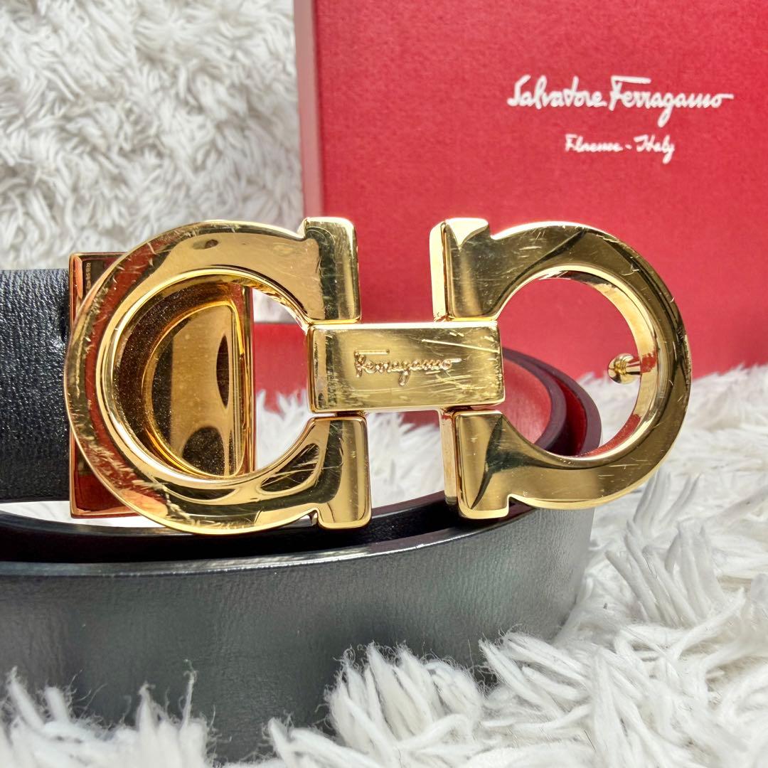 【美品&付属品あり】フェラガモ リバーシブルベルト ダブルガンチーニ 黒 赤