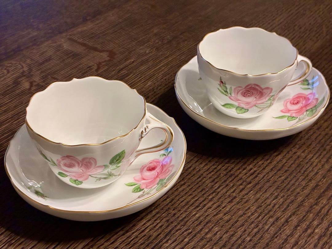 マイセン　ピンクローズ　カップ&ソーサーセット2客