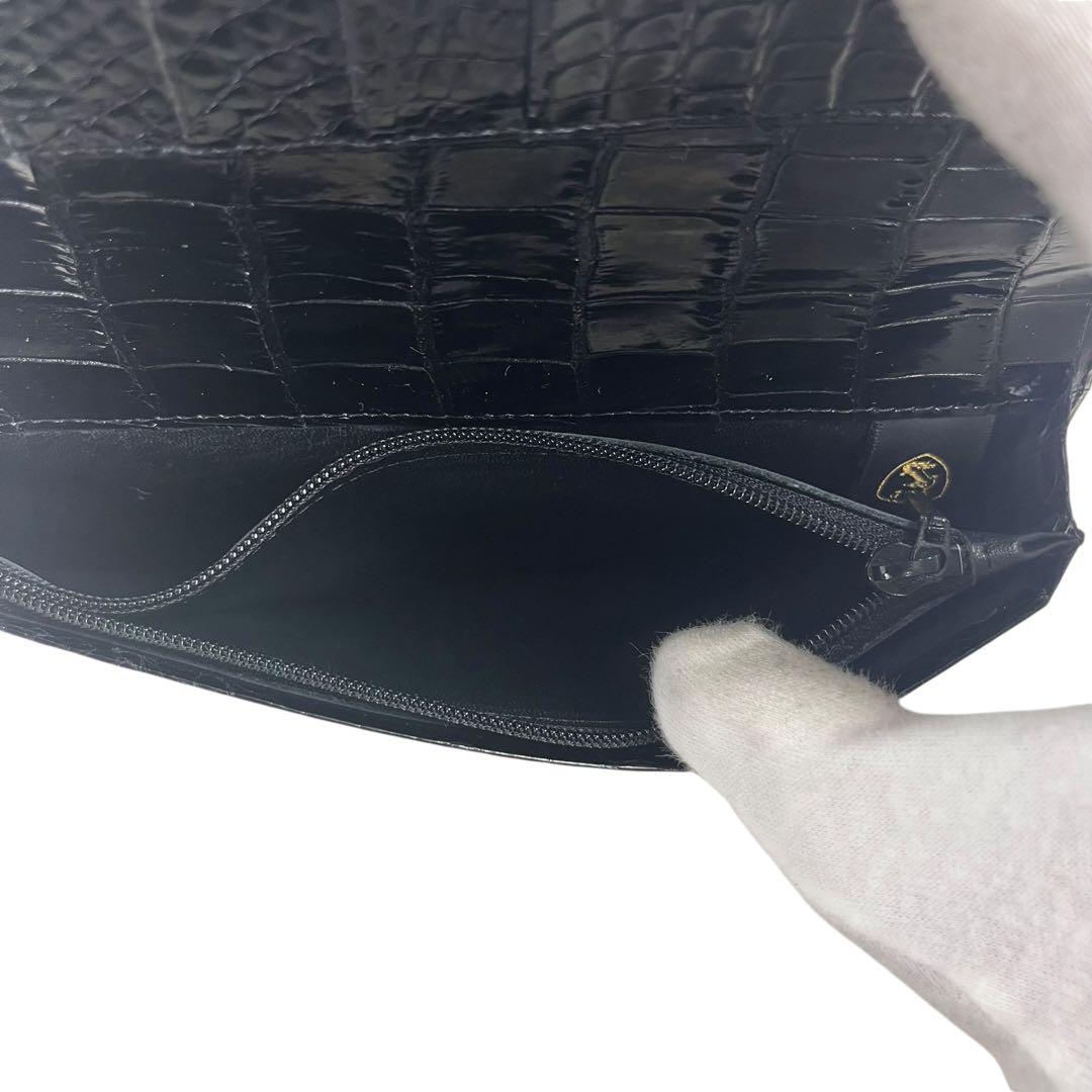 極美品 JRA認定 クロコダイル シャイニング 長財布 ブラック センター取り