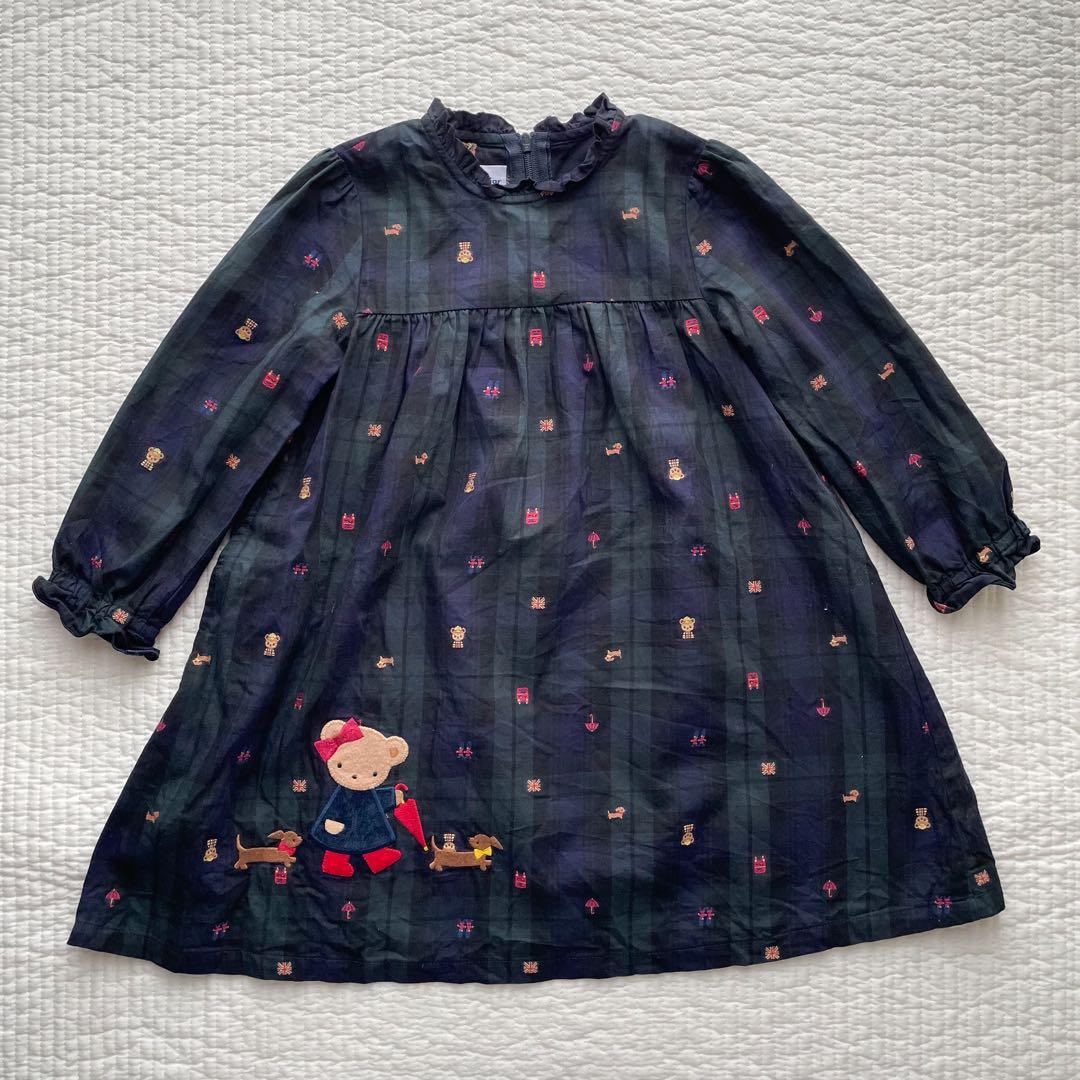 ファミリア　ブラックチェック　ワンピース　100