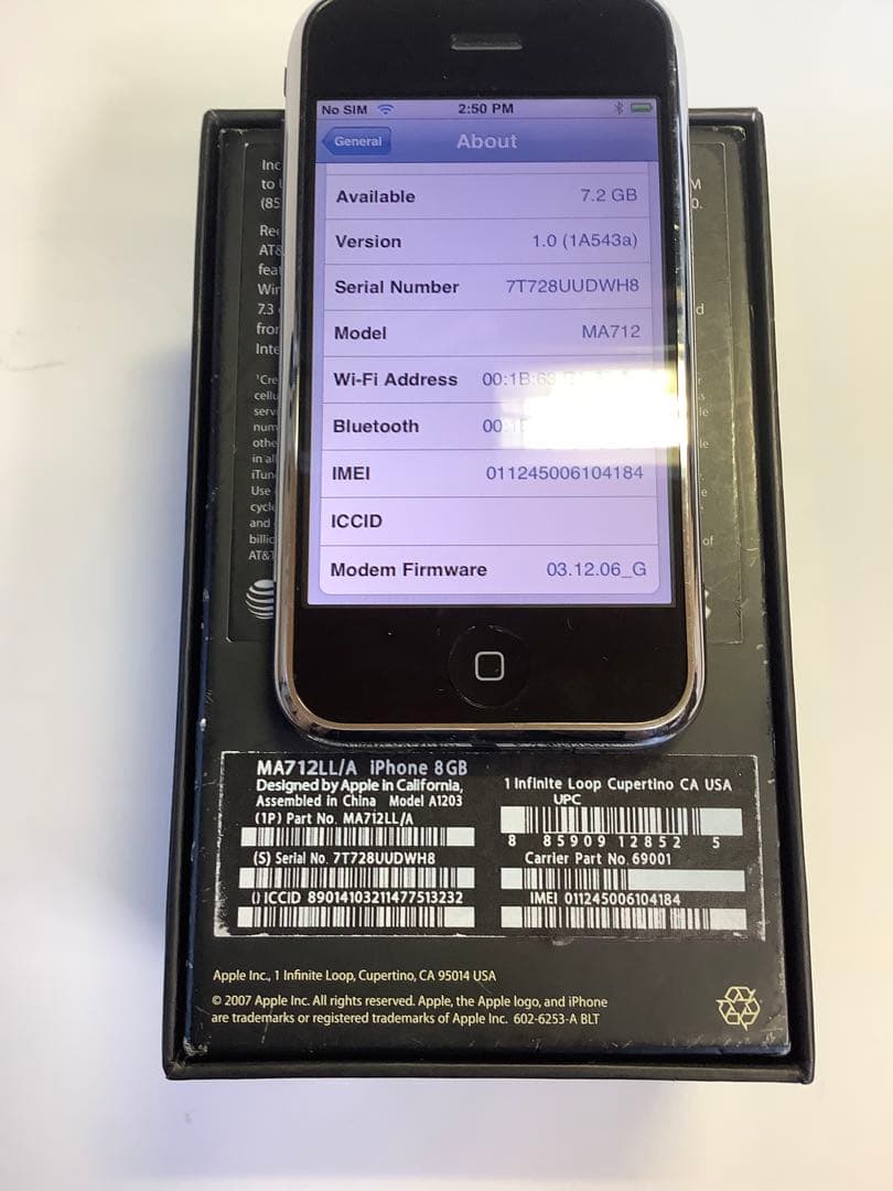 iPhone 2G 8GB iOS1.0 IMEI一致箱入りフルセット