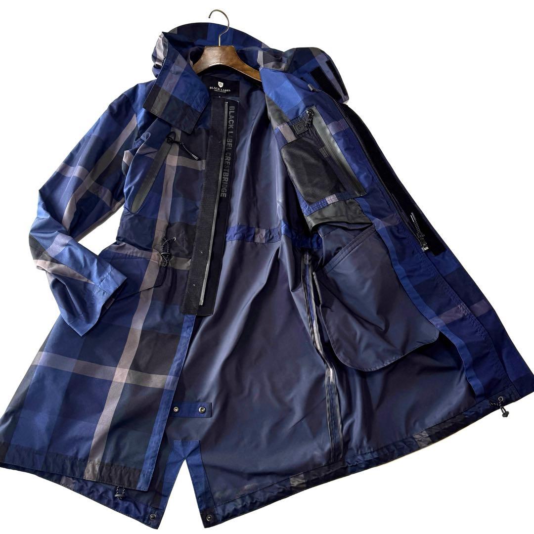 美品 ブラックレーベルクレストブリッジ 撥水 モッズコート チェック フーデッド