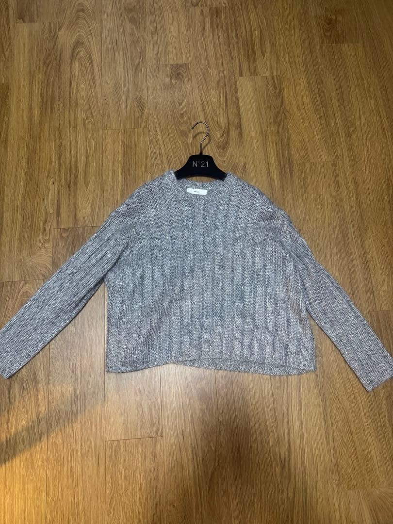 ebure グレー リブ編み 長袖ニット