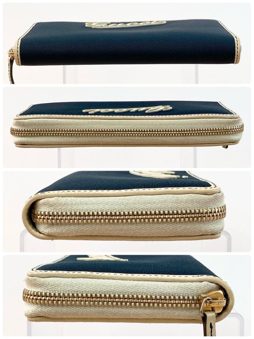 グッチ ラウンドファスナー 長財布 財布 キャンバス グッチロゴ ネイビー 青系