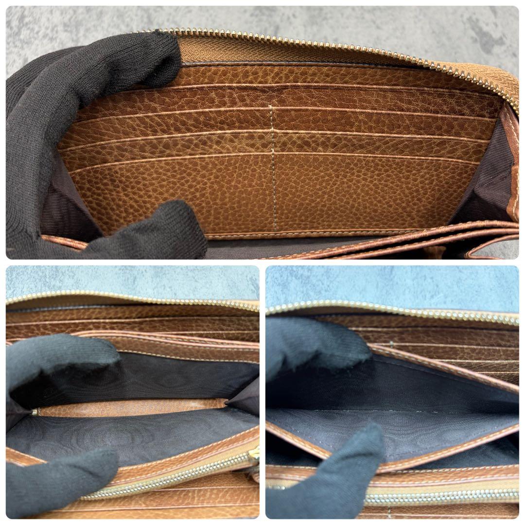 美品 グッチ レオパード シマ ラウンドジップ 長財布 バンブー タッセル 茶