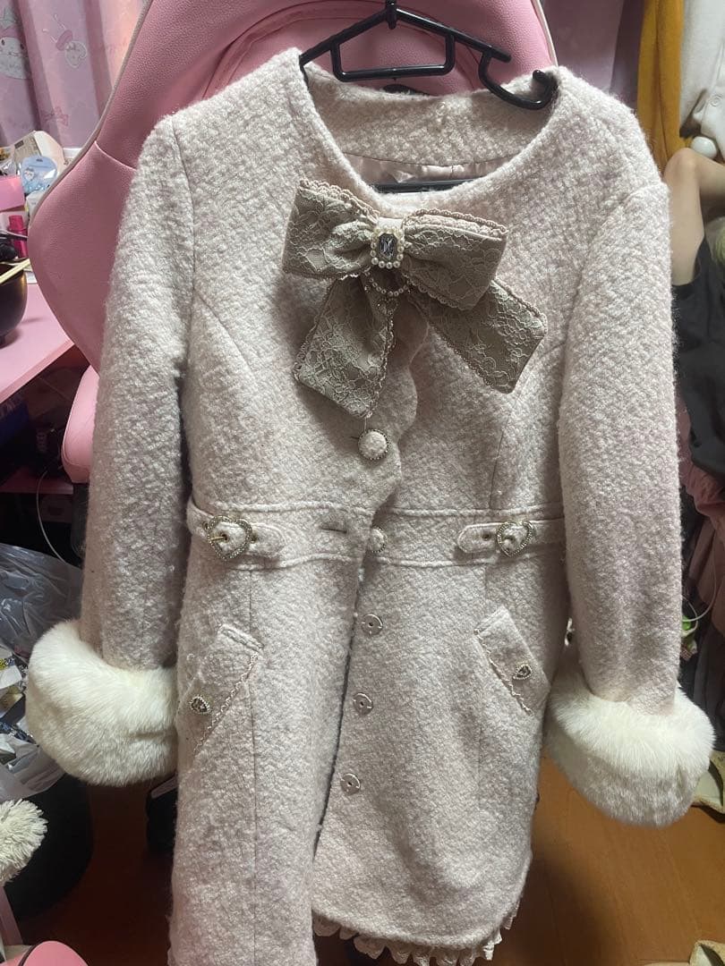 LIZLISA サイドハートバックルAラインコートピンク