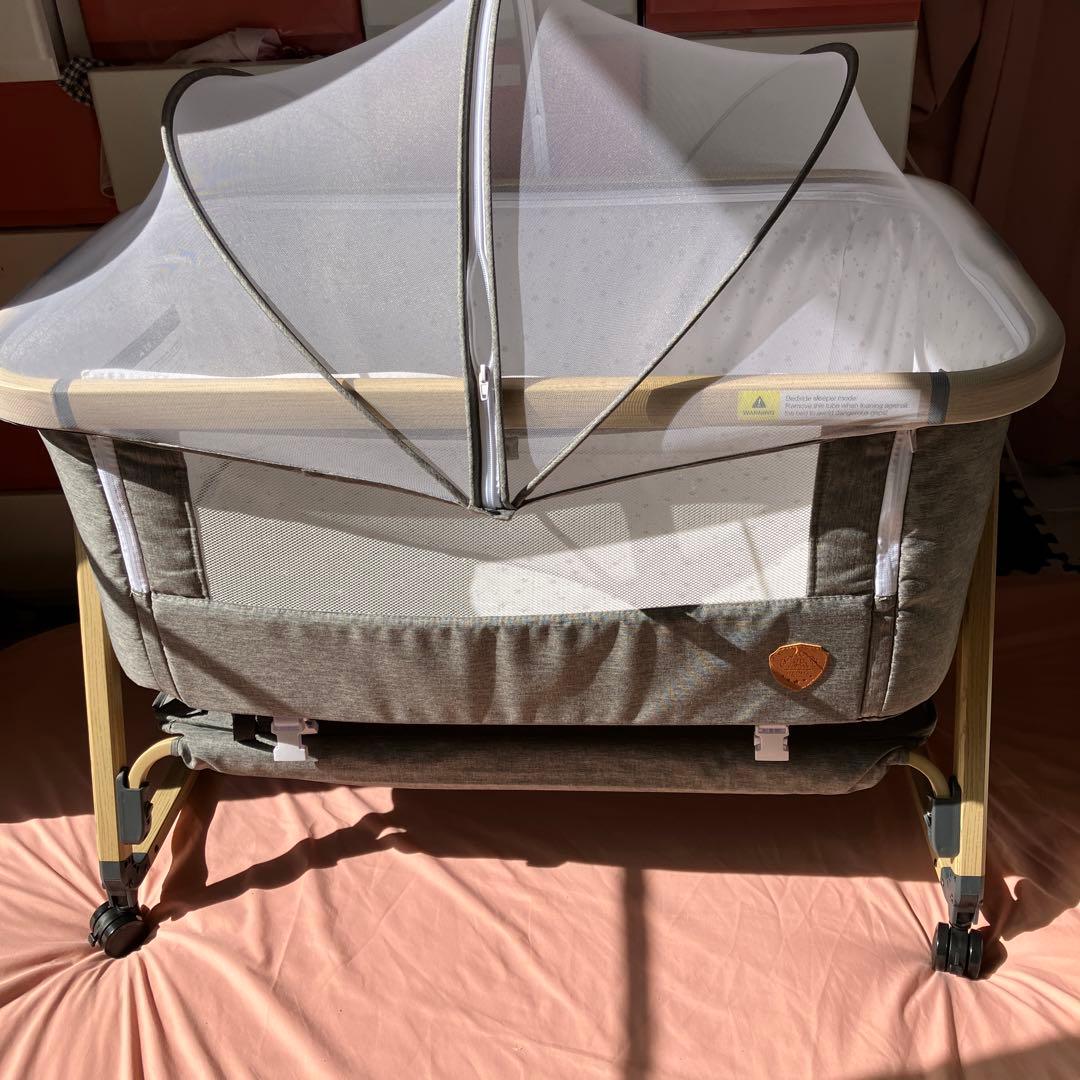 HZDMJ ベビーベッド グレー メッシュサイド