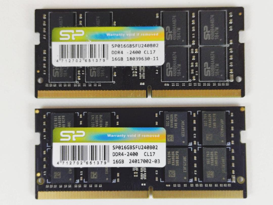 ノート用メモリDDR4-2400(PC4-19200)16GB×2枚、計32GB