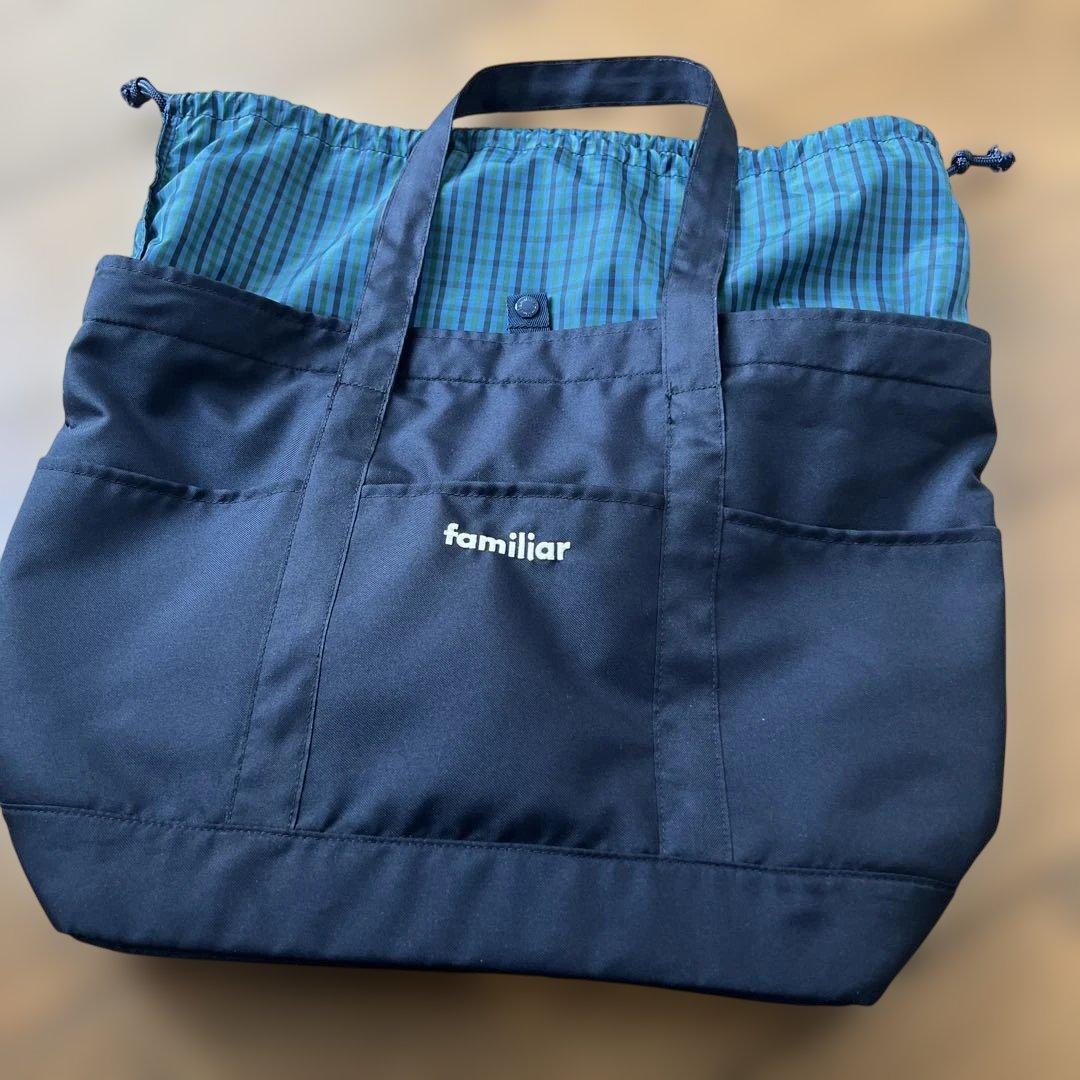 美品　familiar マザーズバッグ ネイビー チェック柄