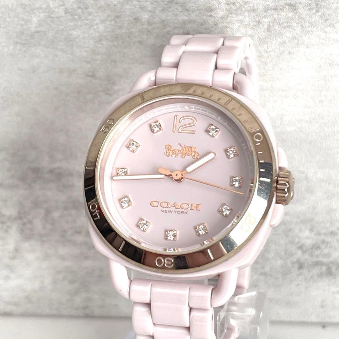 稼動品　美品　COACH コーチ　セラミック　11Pストーン　腕時計