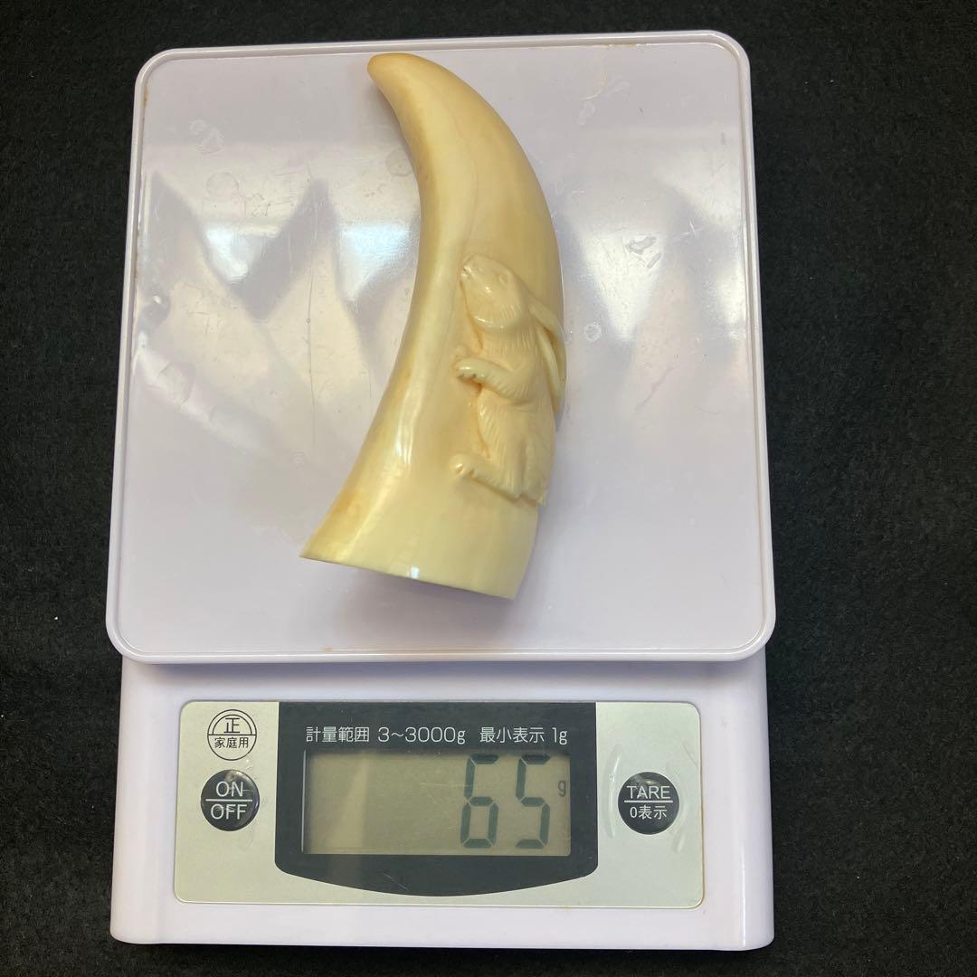 鯨歯　工芸品 ウサギ 彫刻 クリーム色