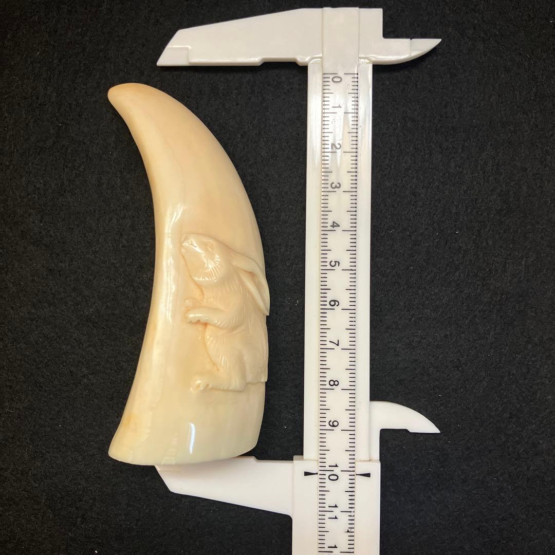 鯨歯　工芸品 ウサギ 彫刻 クリーム色
