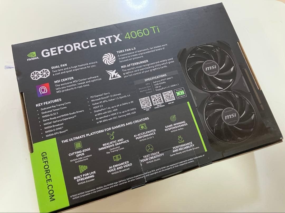 【新品同様】msi GEFORCE RTX 4060Ti 16GB GDDR6