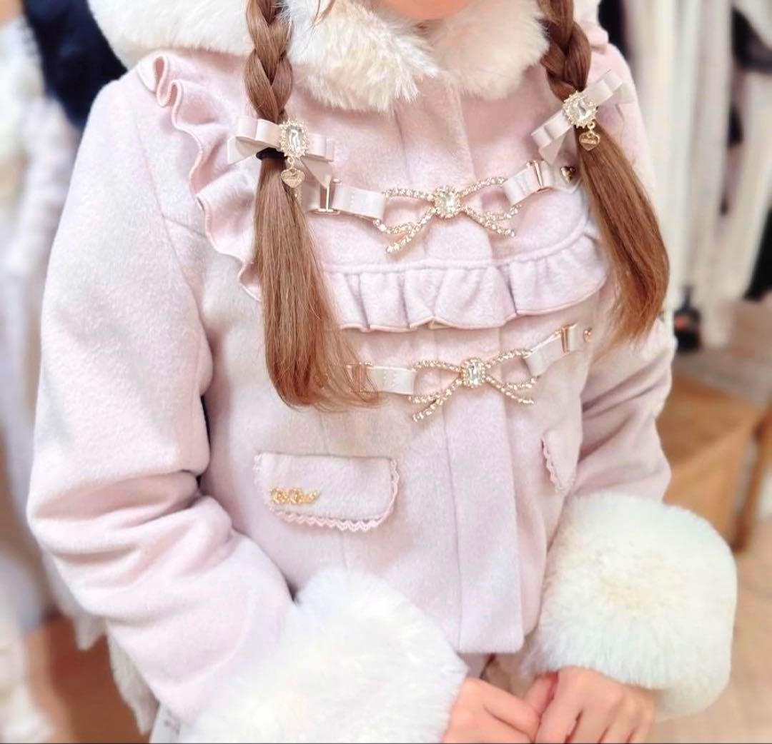 未使用級　LIZLISA ビジューリボンショートフードコートピンク フリーサイズ