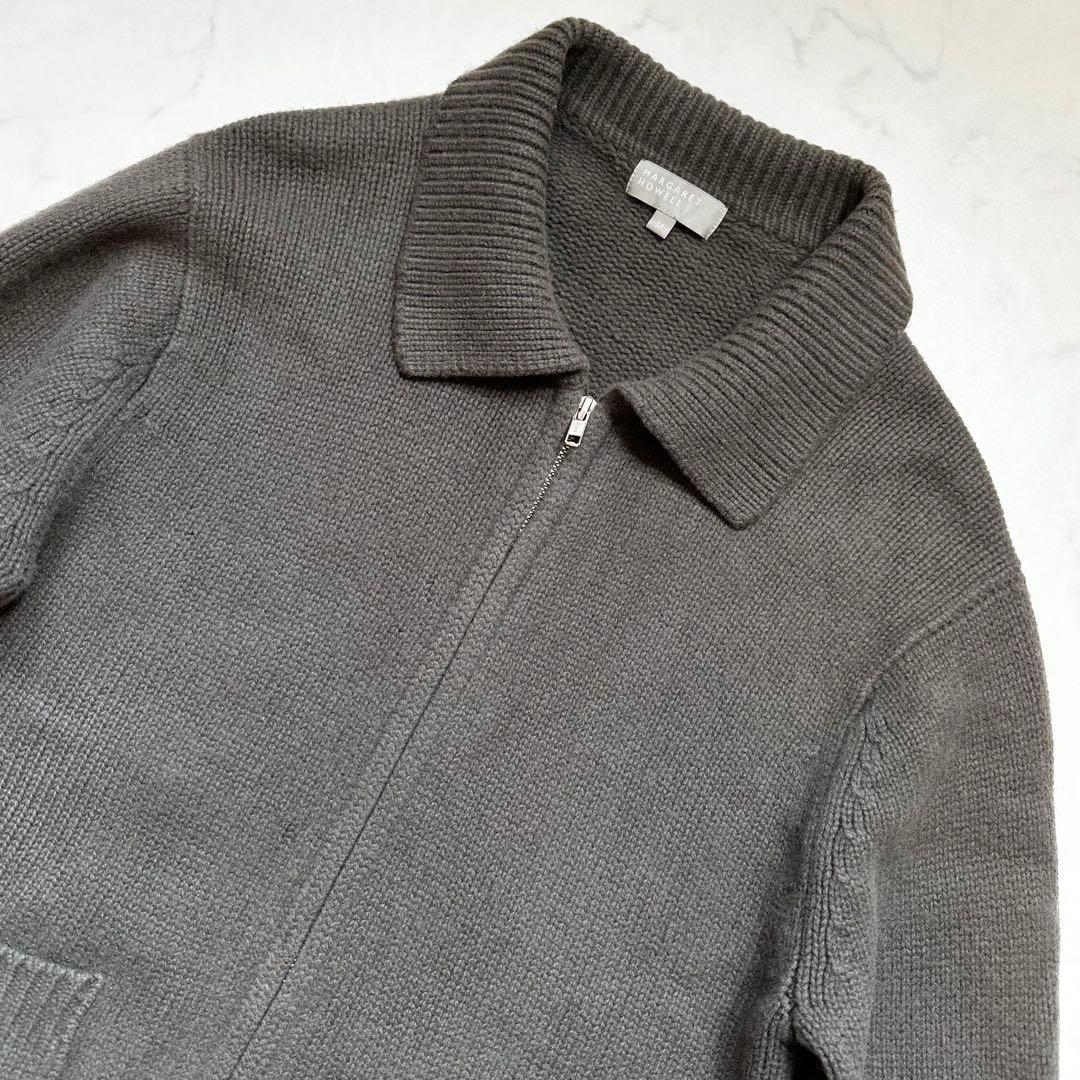 マーガレットハウエル シルクカシミヤ ジップアップカーディガン 近年 オリーブM