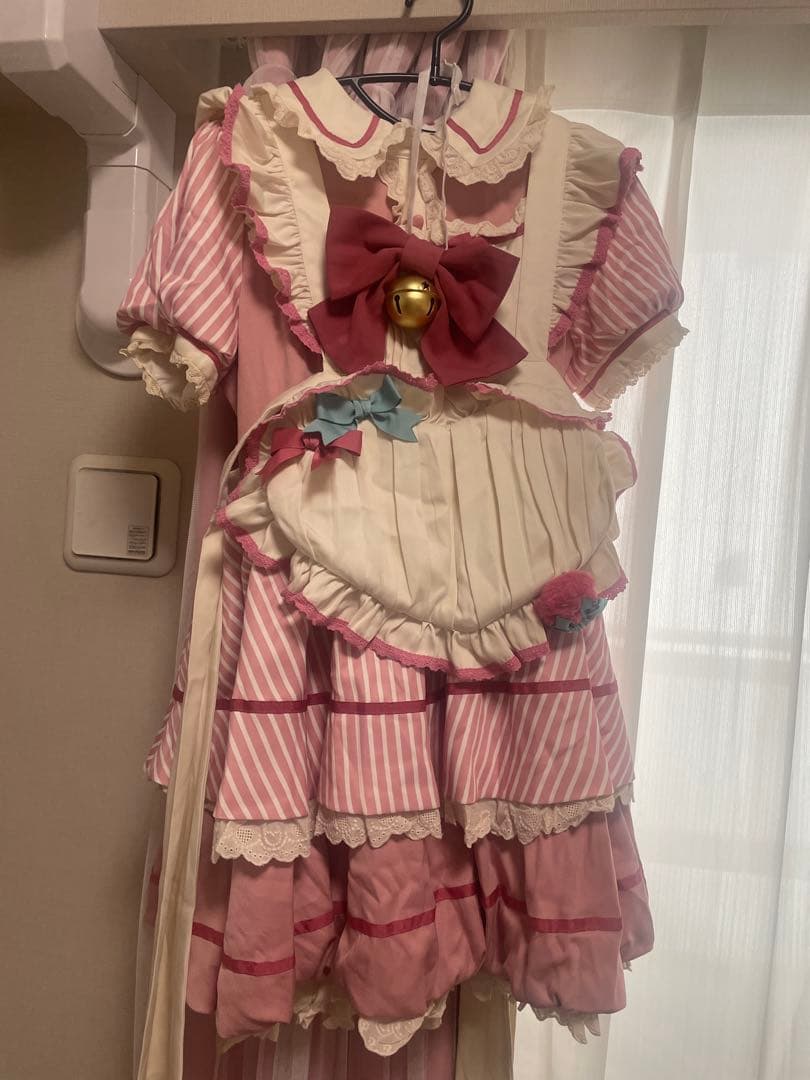 【Lサイズ】Belchic サクラピンクガーリーバブルロリータドレス+エプロン