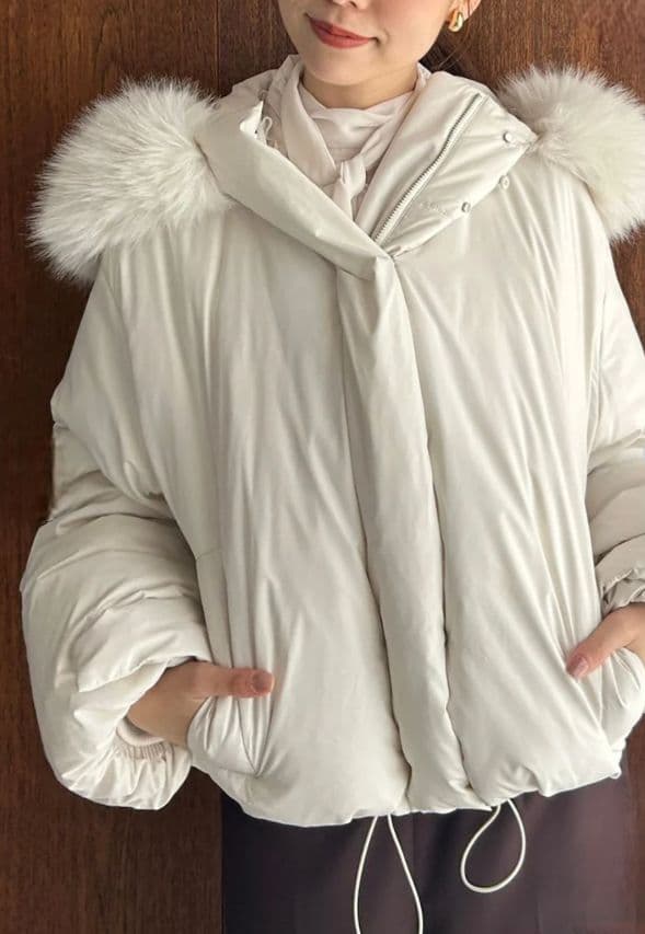 SNIDEL 西川フード ファーショートダウン ホワイト 1サイズ