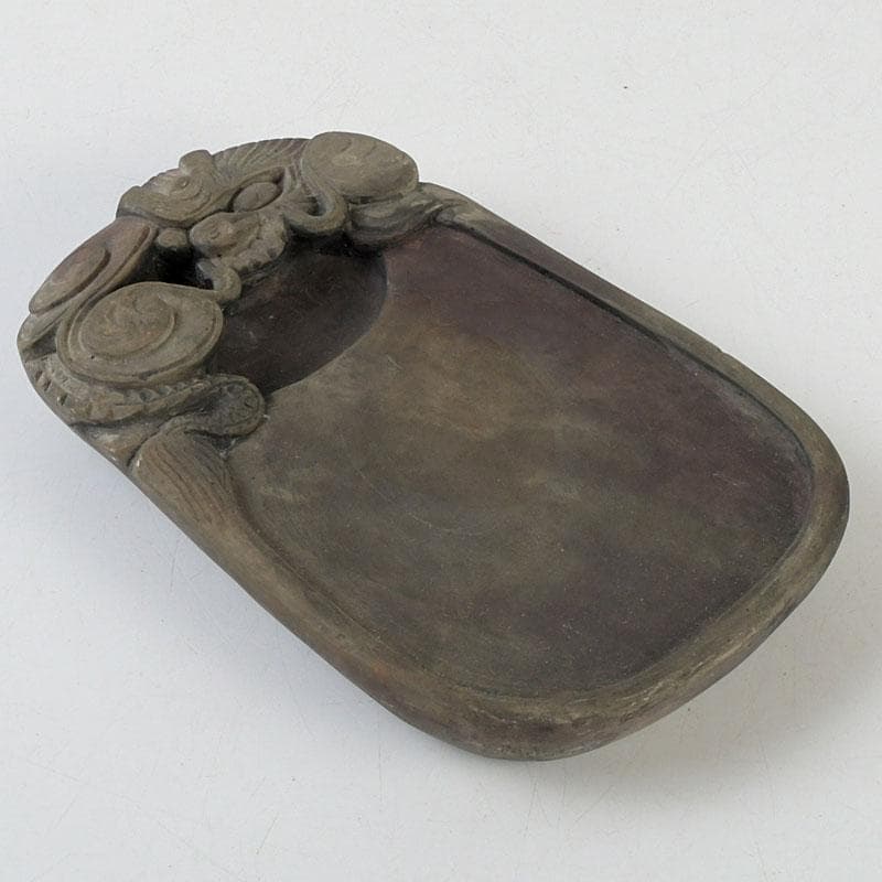 中国　書道具　雲龍彫　端渓硯　C　9401