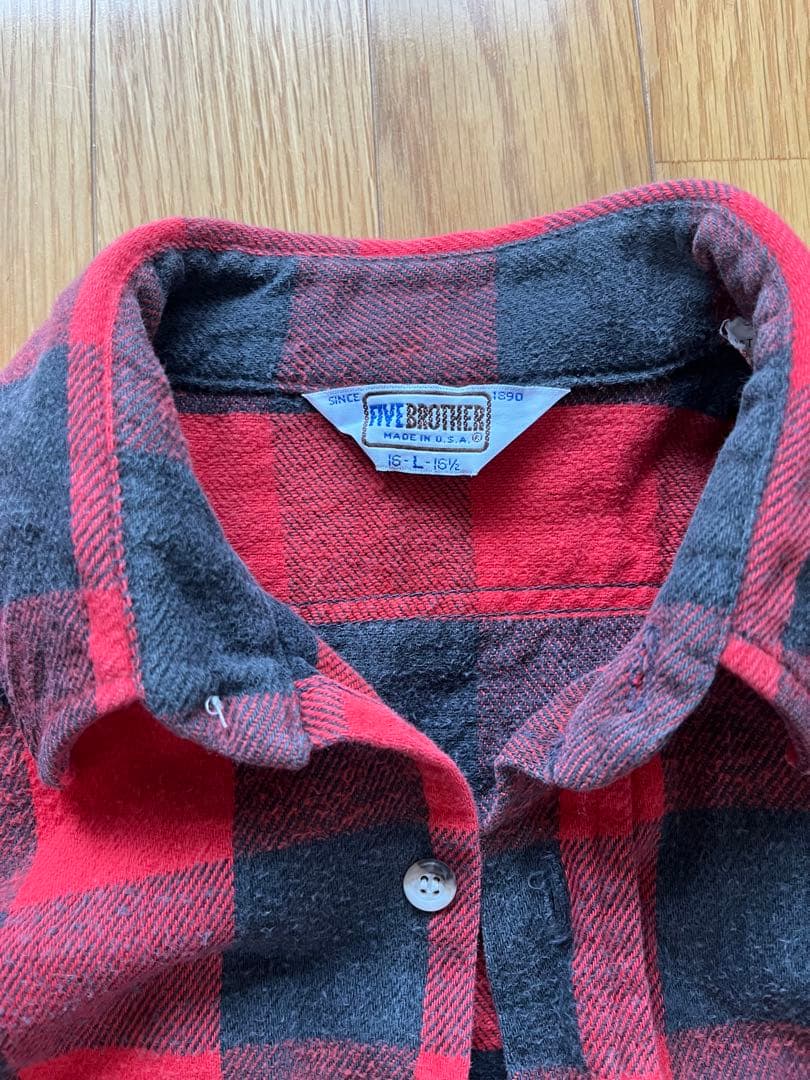 FIVE BROTHER 赤黒チェック ネルシャツ L 70-80s