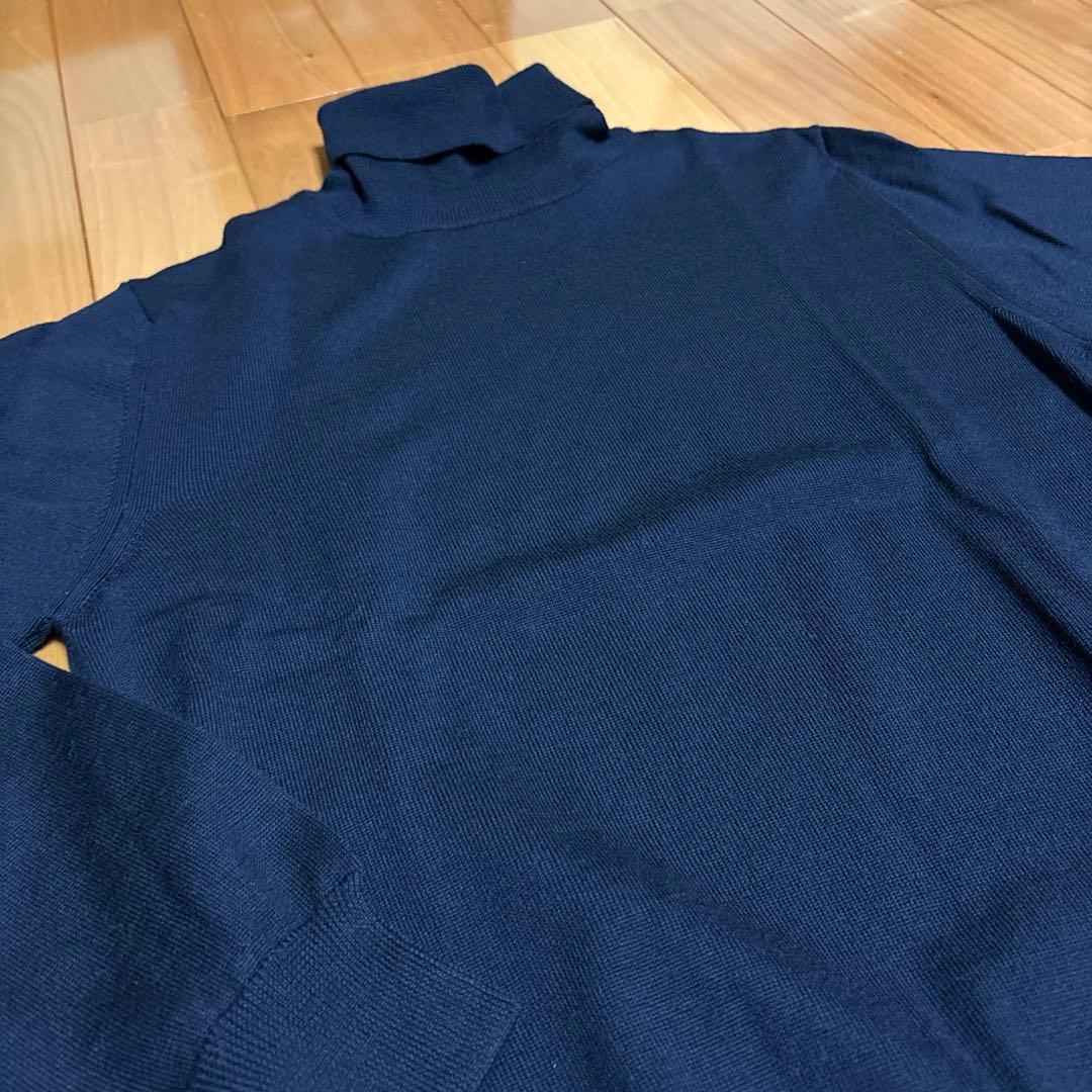 BEAMS F メリノウール タートルネックニット ネイビー 44イタリア製
