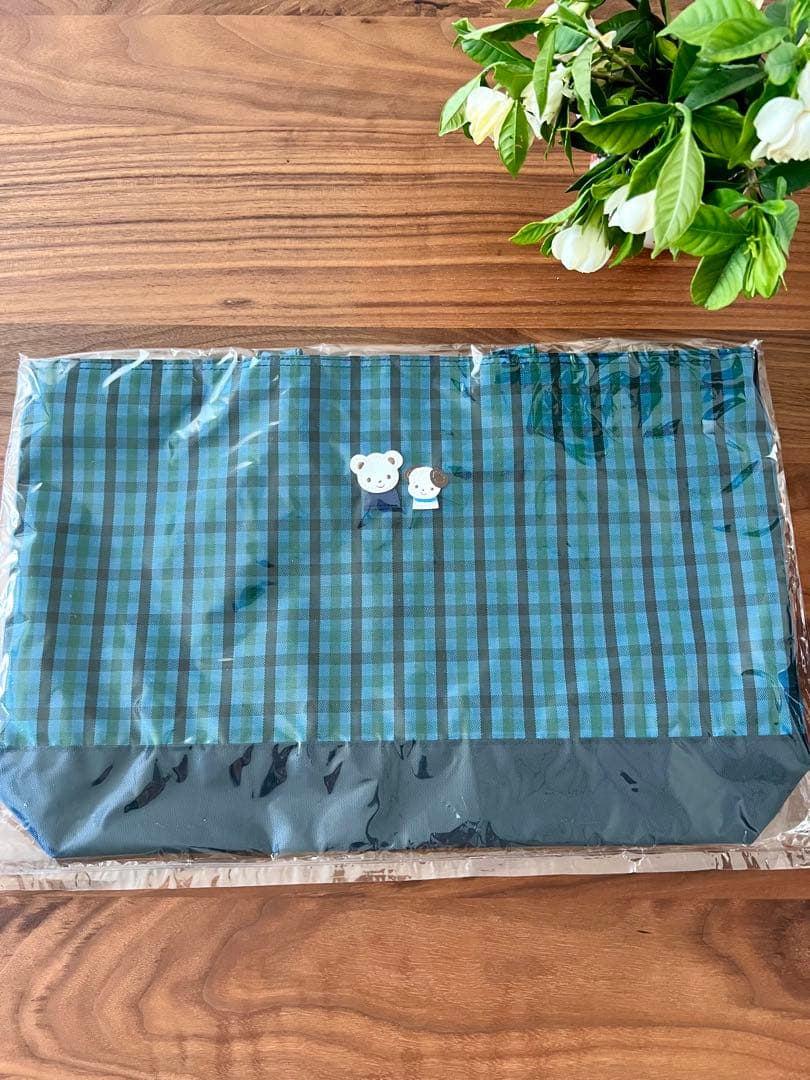 新品　ファミリア　バッグ　チェック　青　レッスンバッグ