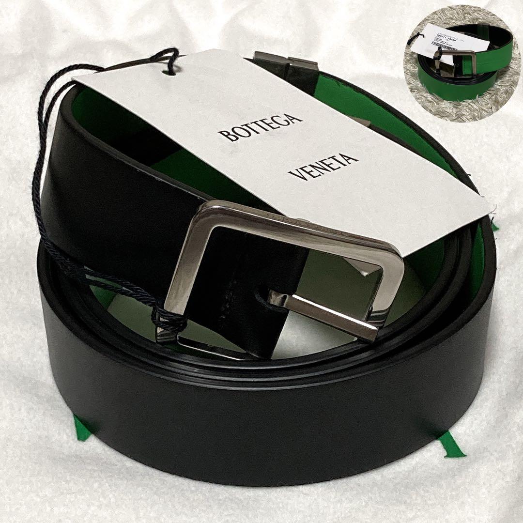 タグ&袋付き❗️新品未使用✨ボッテガヴェネタ　レザーベルト　リバーシブル　黒×緑