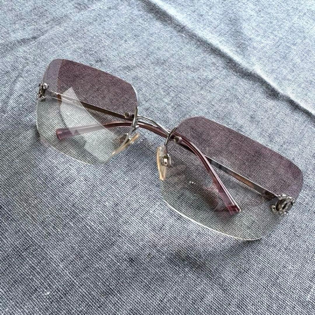 CHANEL　リムレス　サングラス　ラインストーン　ピンク　グラデーション　縁無