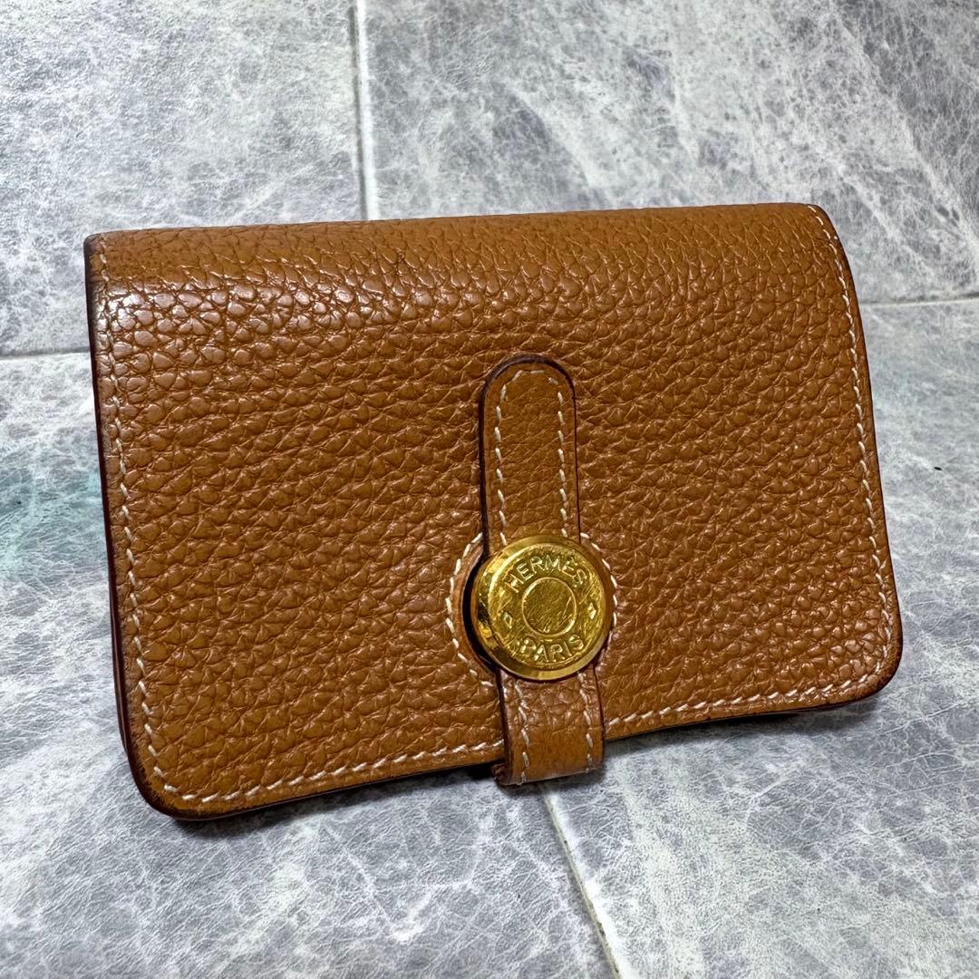 ⭐︎HERMES⭐︎ ドゴン　カードケース　ゴールド　ブラウン　名刺入れ　□L