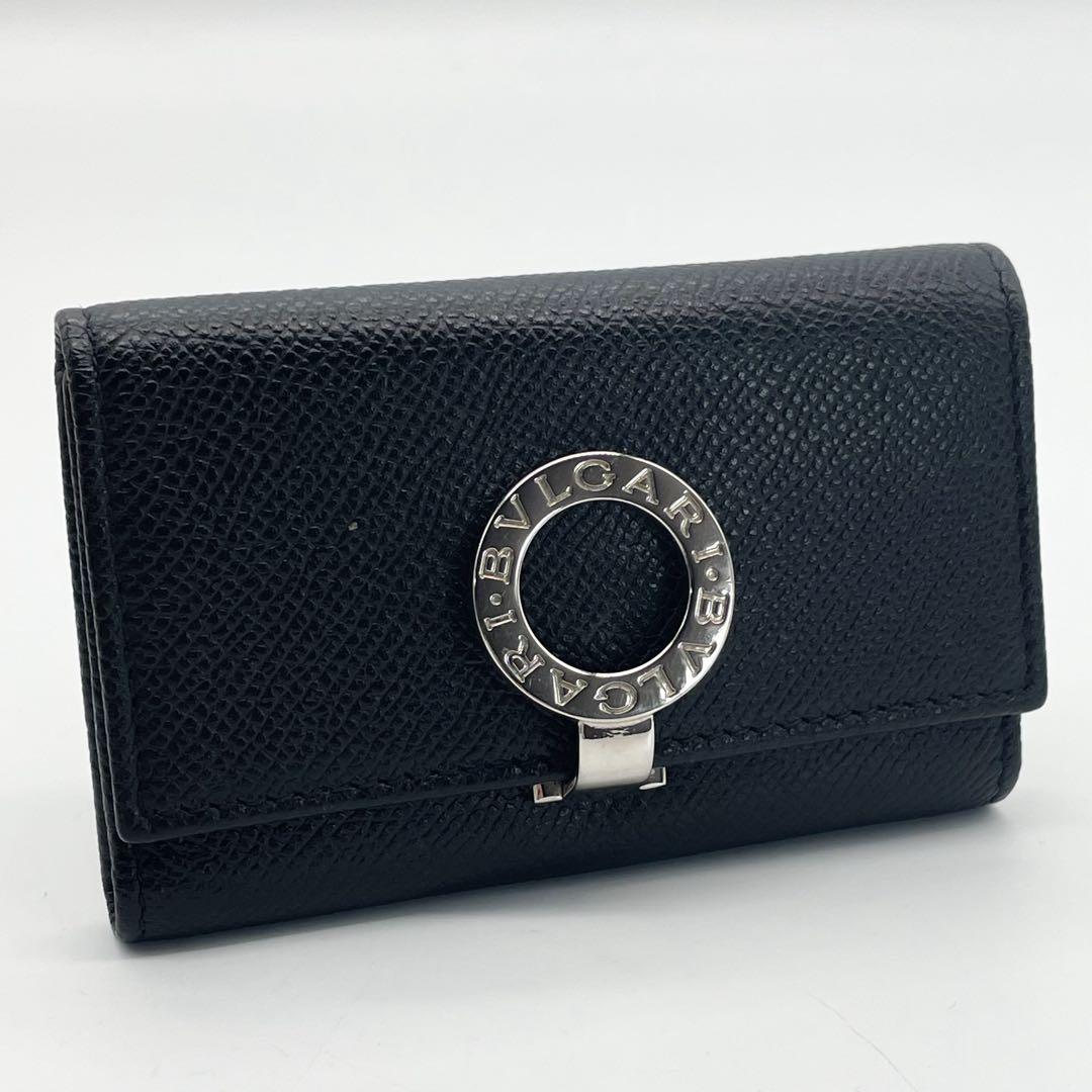 ブルガリ　6連キーケース　レザー　ブラック　サークルロゴ