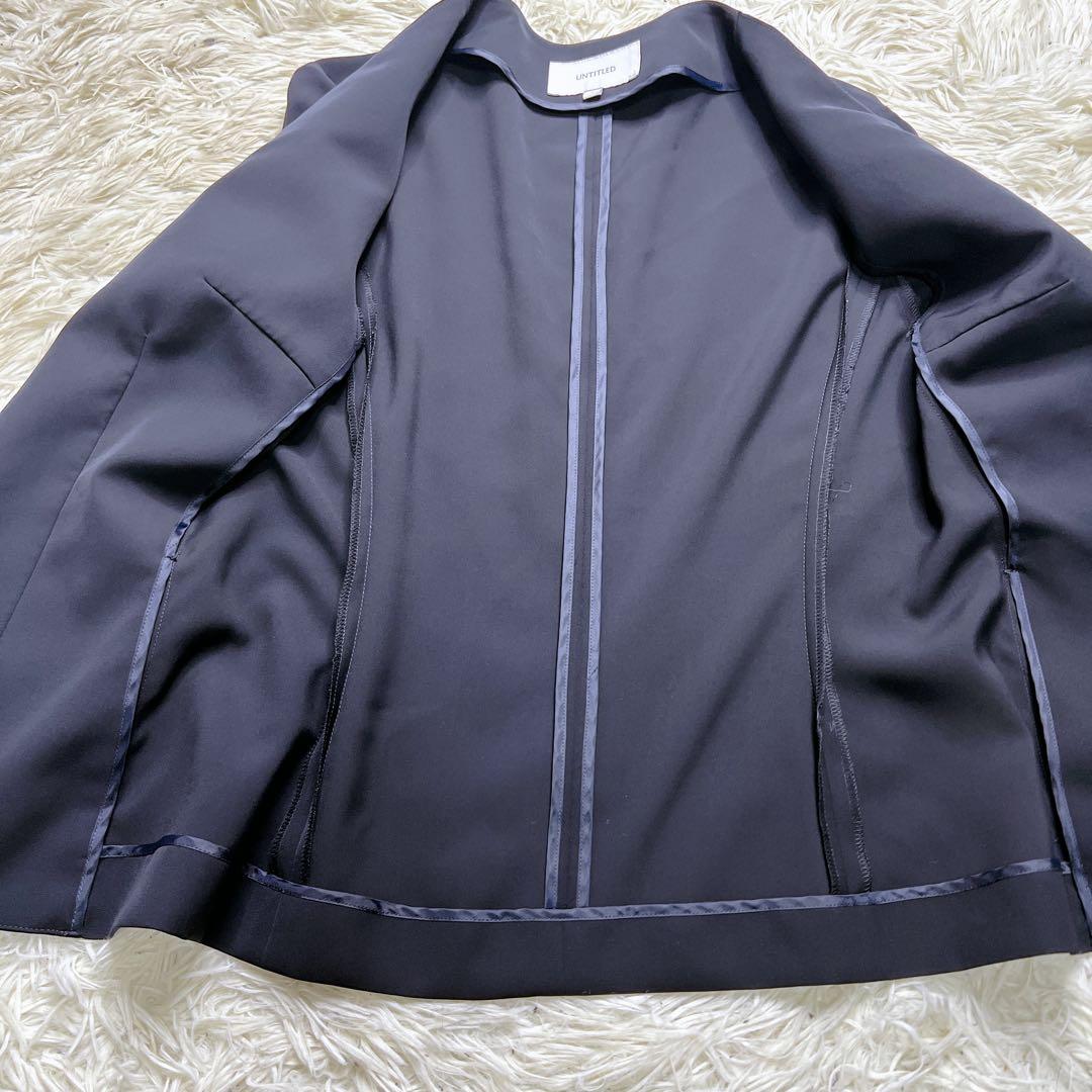 UNTITLED ノーカラー ノーラペル パンツ スーツ ネイビー サイズ2