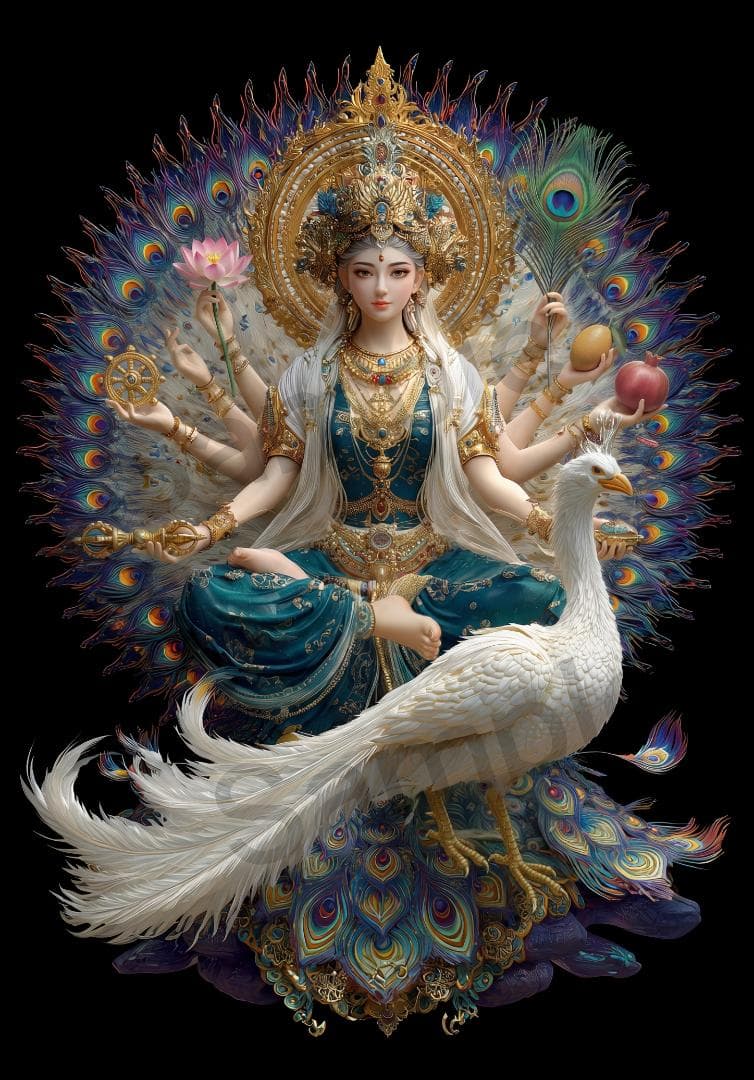 460【孔雀明王】吉祥孔雀の加護と除毒光【神仏画・風景画】