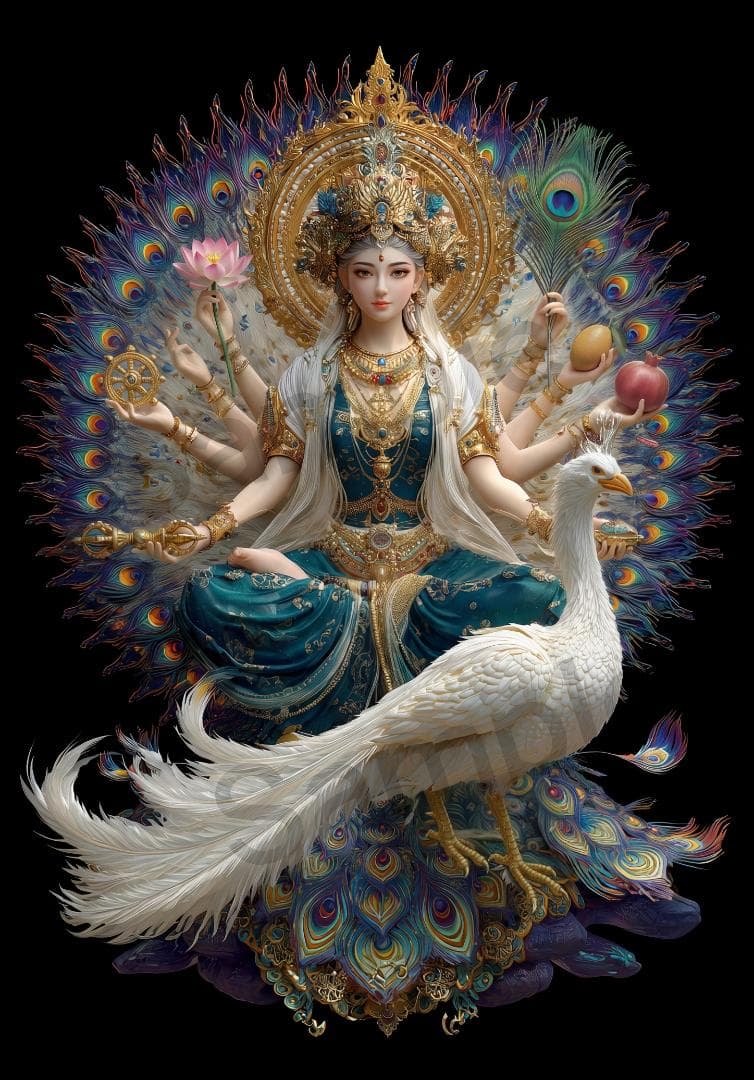 460【孔雀明王】吉祥孔雀の加護と除毒光【神仏画・風景画】