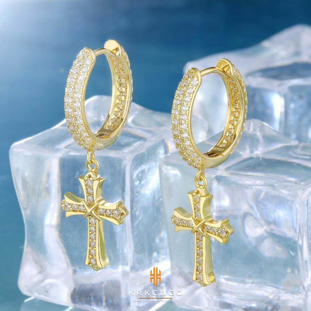 メンズ　クロス ピアス 十字架 フープピアス 　ゴールド