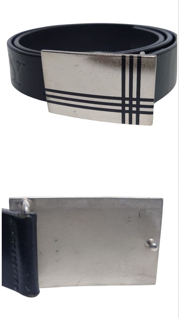 BURBERRY BLACK LABEL レザーベルト バックル 黒 ロゴ型押し