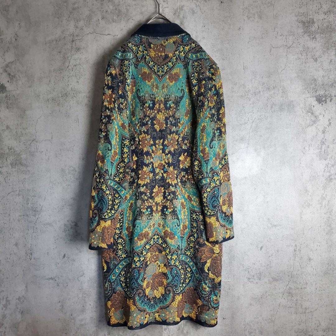 【ヴィンテージ】古着 ニット ロングカーディガン 総柄 花柄 スカーフ柄 レトロ