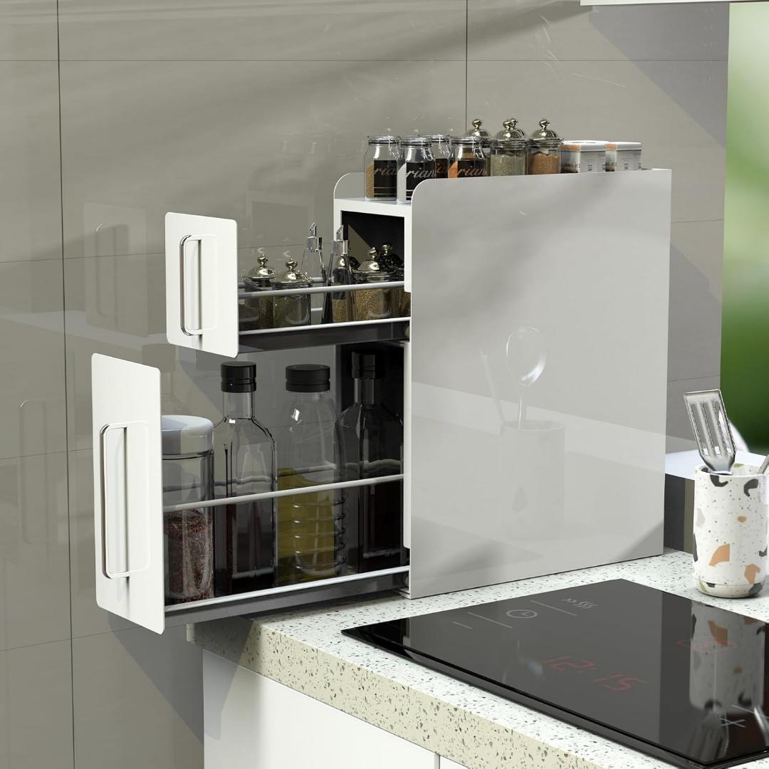 隠せる調味料ラック 2段 幅14.4cm 奥行35cm 高さ46cm