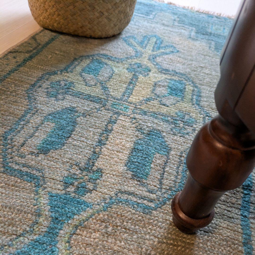 43×107 ヴィンテージトルコブルーメダリオン　トルコラグ　ミニサイズ