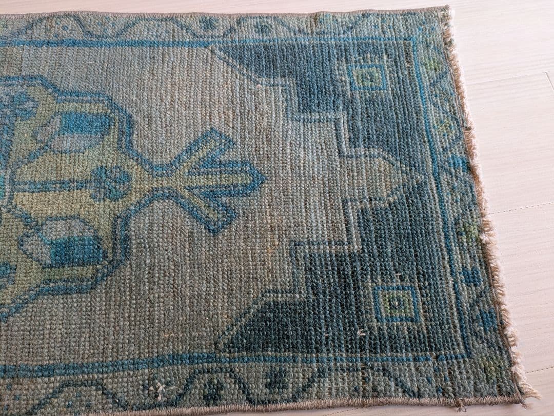 43×107 ヴィンテージトルコブルーメダリオン　トルコラグ　ミニサイズ