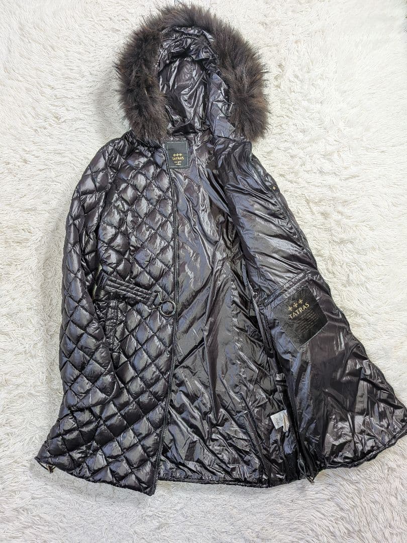 未使用級タトラス パルマ ダウンコート ロング丈 キルティング ベルト 黒 XL