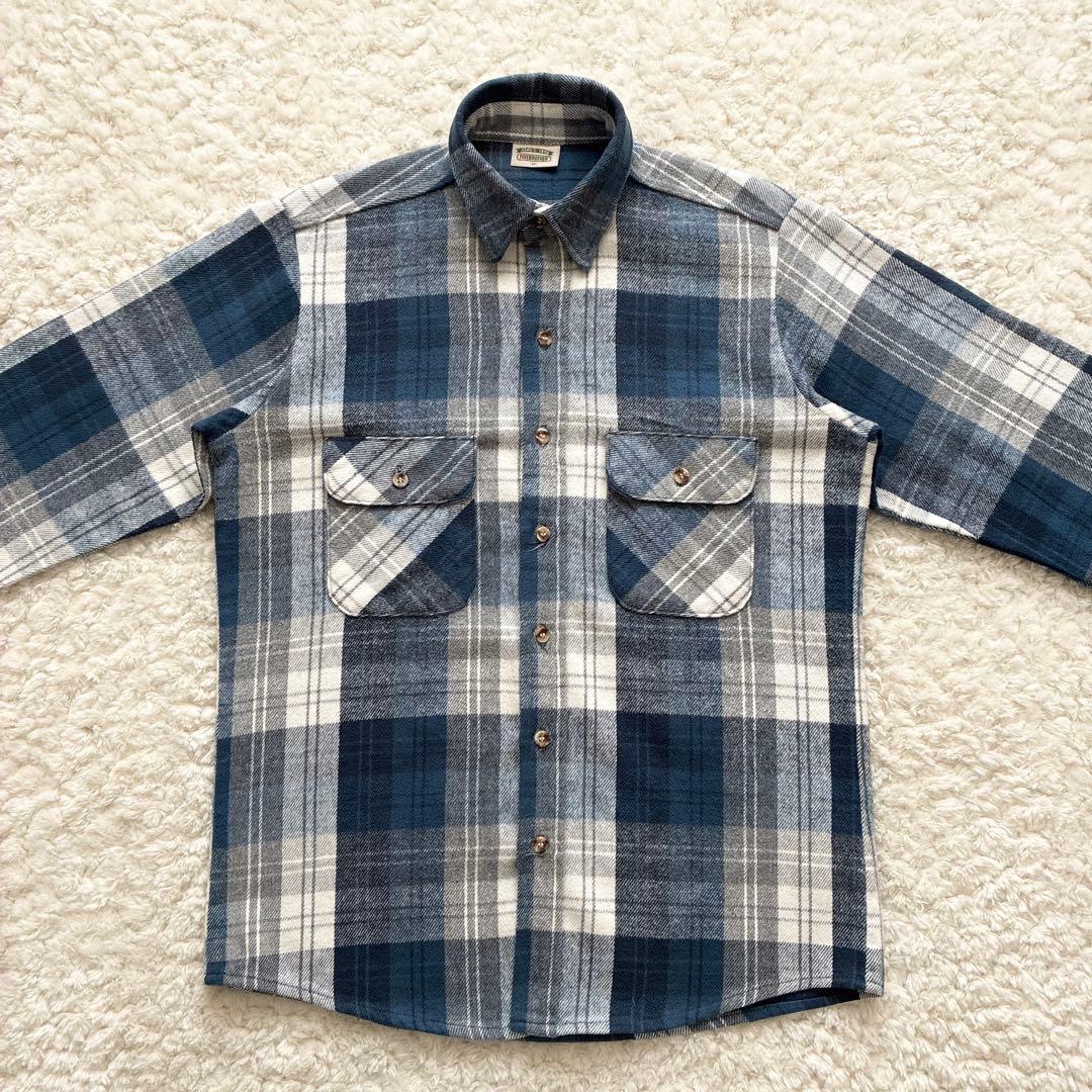 美品80s90sUSA製FIVE BROTHERネルシャツ 青×グレーチェックM