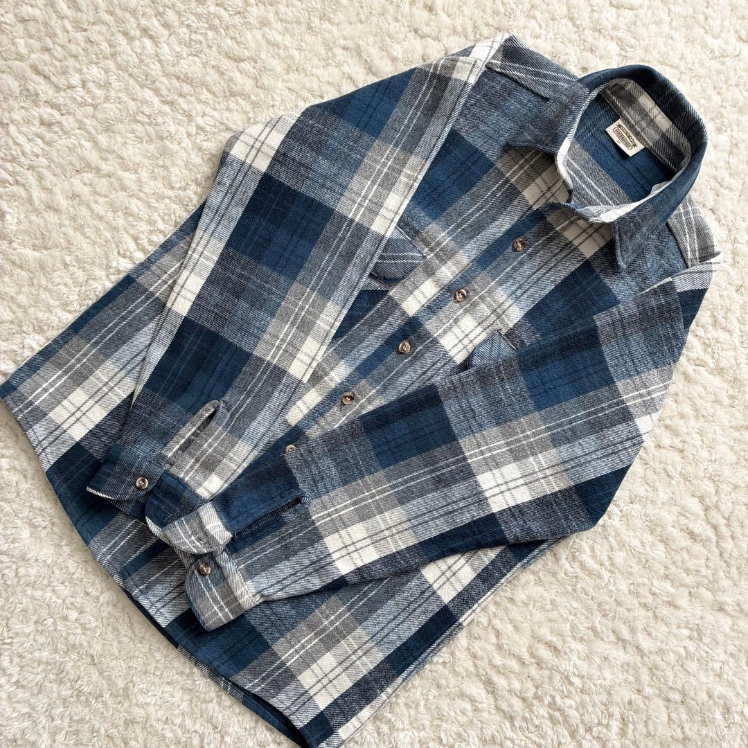 美品80s90sUSA製FIVE BROTHERネルシャツ 青×グレーチェックM