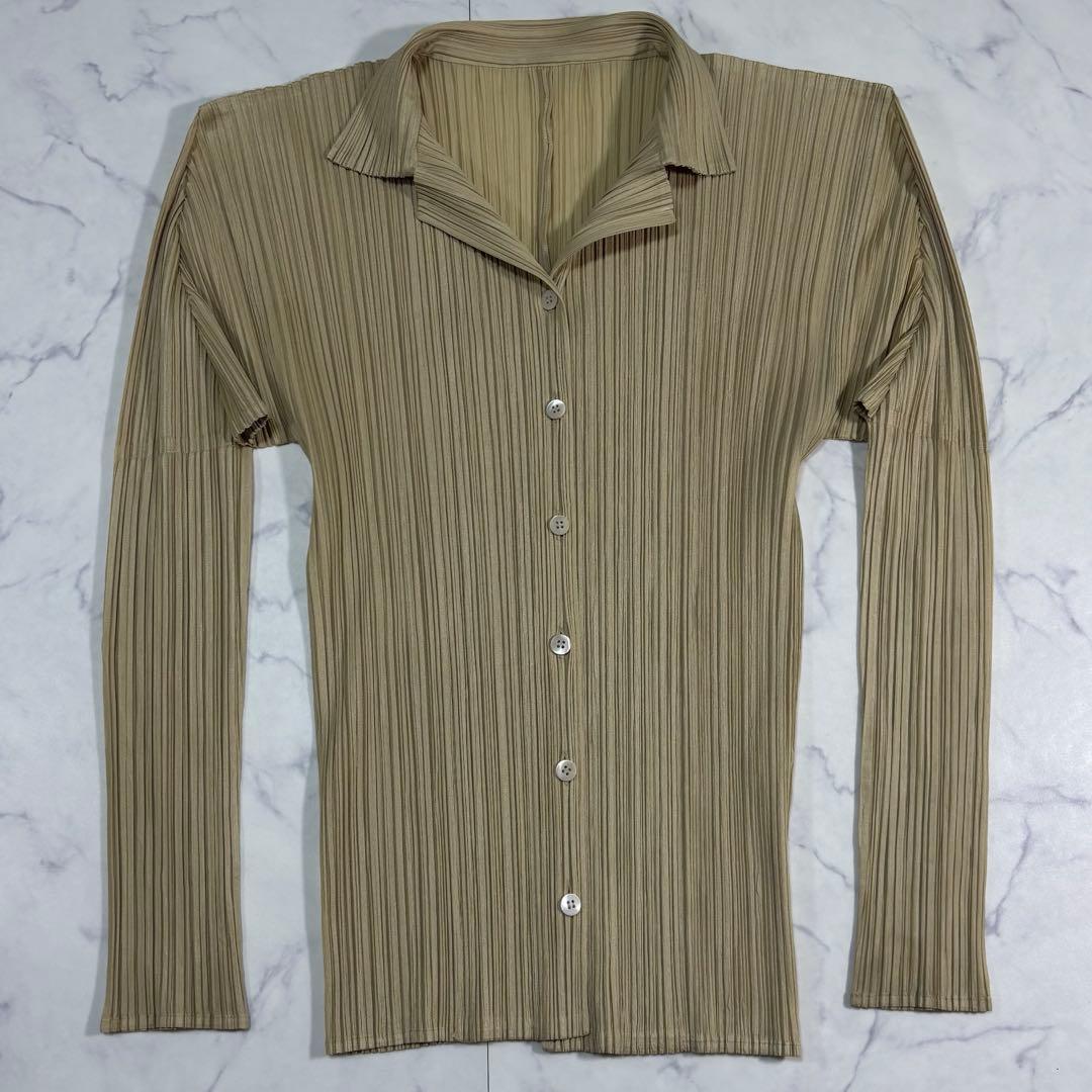 プリーツプリーズ イッセイミヤケ 長袖シャツ ベージュ サイズ4