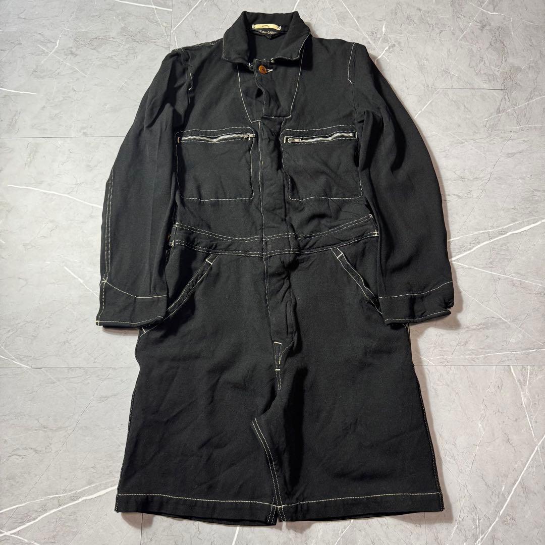 コムデギャルソンオムプリュス　ハーフパンツ　つなぎ　ポリ縮　ブラック　白ステッチ