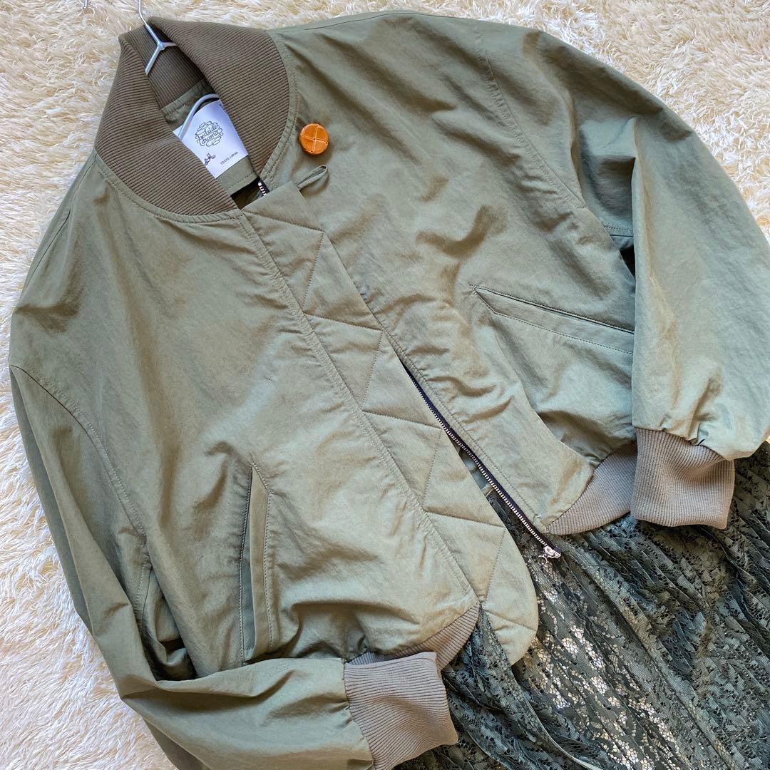 美品　Bedsidedrama プリーツレース　ブルゾン カーキ　ミリタリー　Ｆ