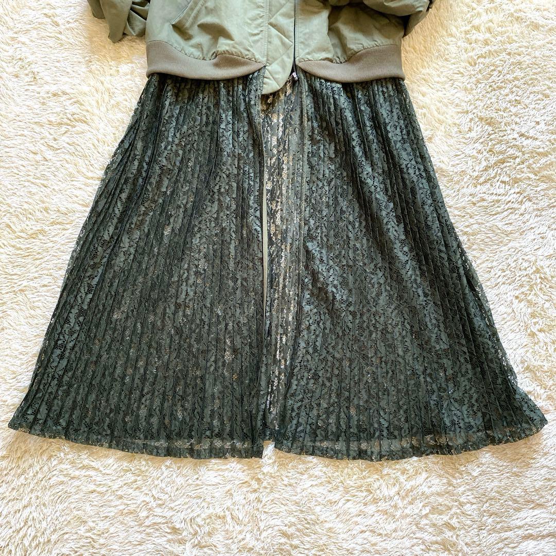 美品　Bedsidedrama プリーツレース　ブルゾン カーキ　ミリタリー　Ｆ