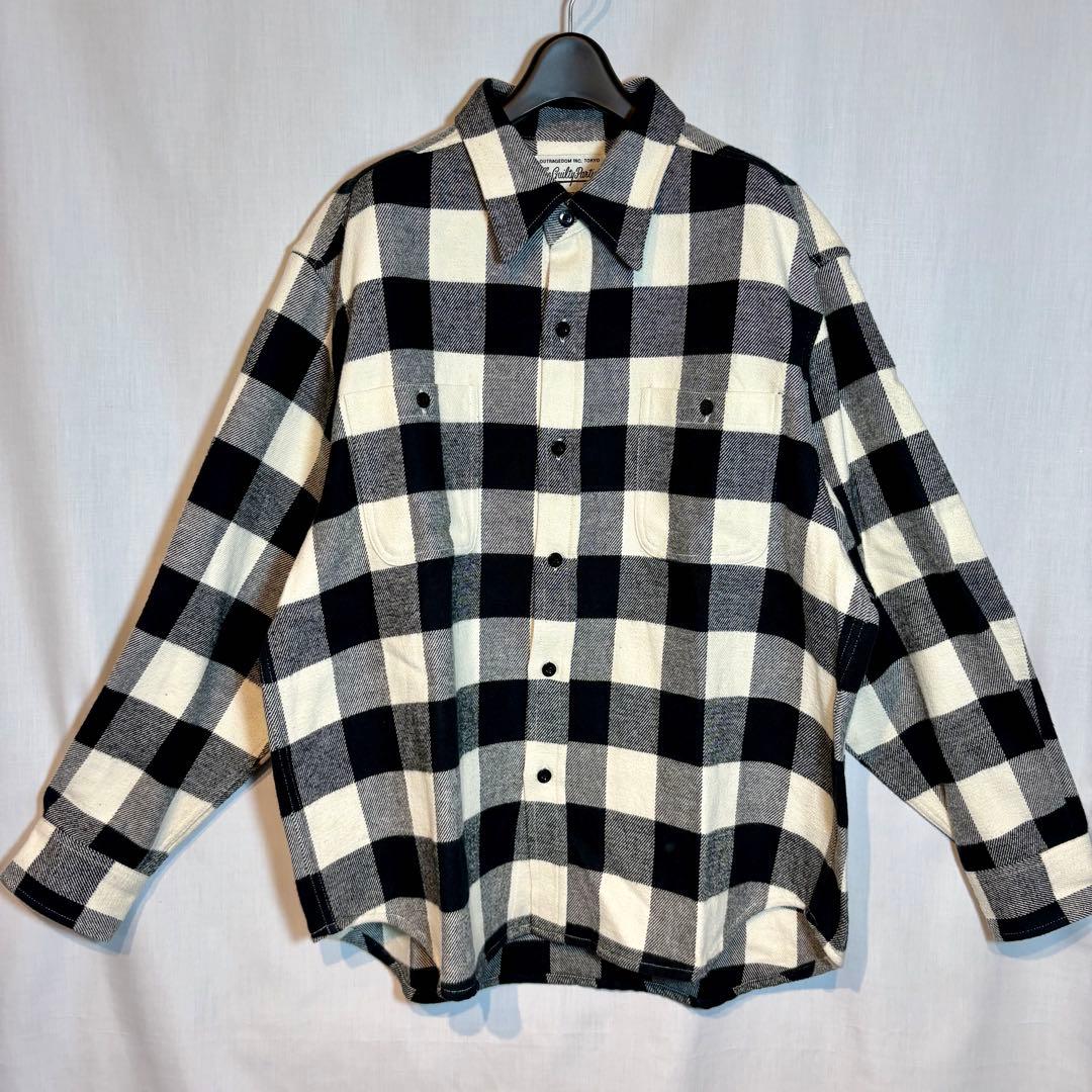 【定番】WACKO MARIA フランネルチェックシャツ L 日本製 白黒