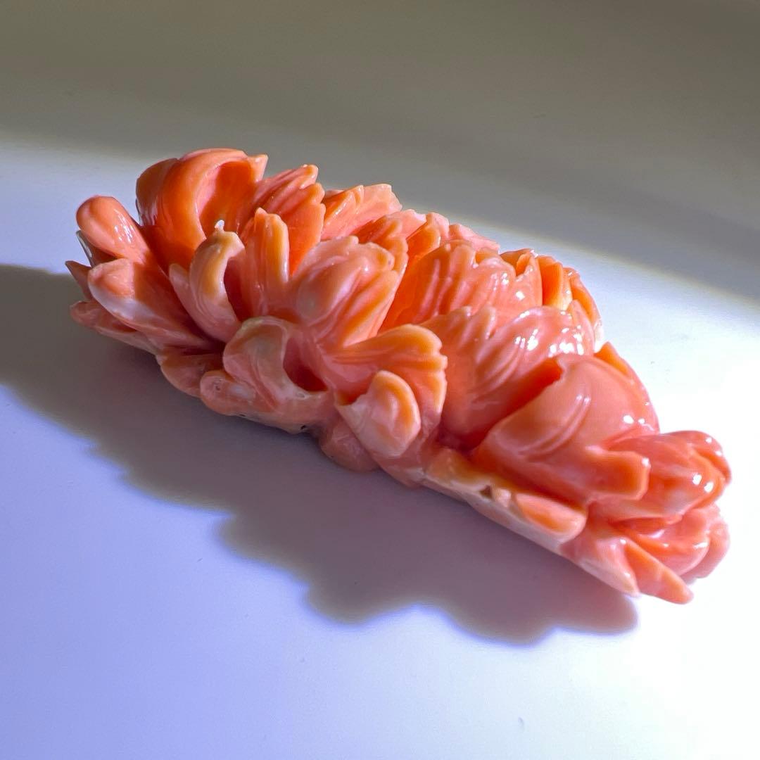 本赤珊瑚　大振バラ彫刻　31g 東Y8-0203☆2F